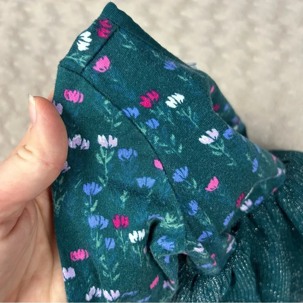 Gymboree Green Floral Dress Tulle Pink Silver Size 6-12 Months
